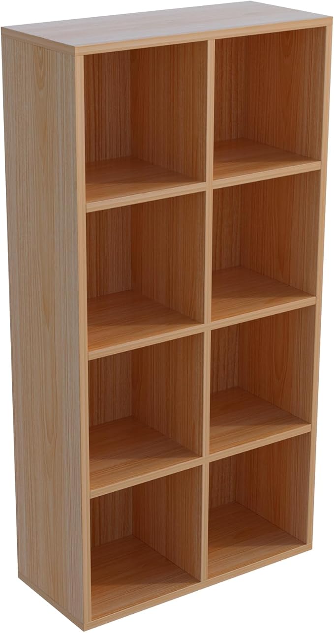 8-Cube Storage Shelf Bookcase - Wooden 4-Tier Floor Standing Open Bookshelf for Home and Office, Display Cabinet, Oak