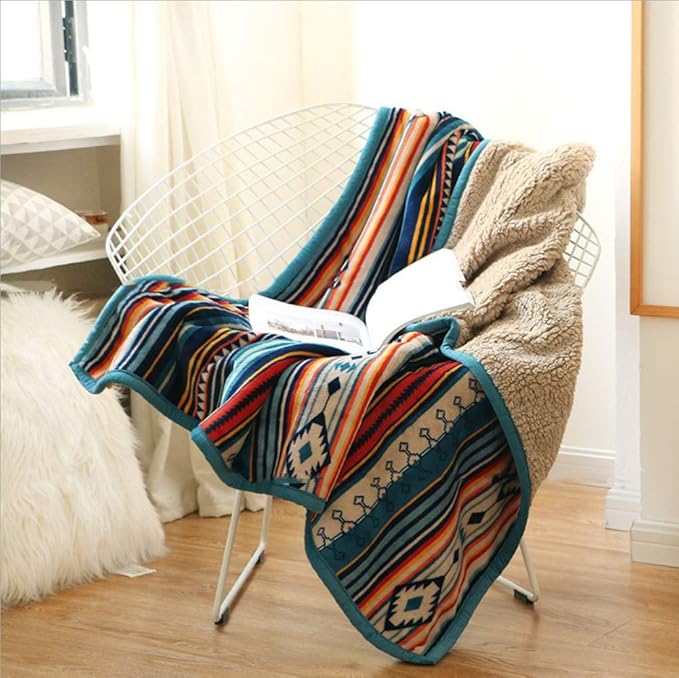 UKELER Boho Sherpa Throw 60'' x 50''- Bohemian Soft Plush Flannel Throw Blankets for Bed/Couch/Sofa/Office/Camping