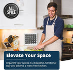 AllSpice Spice Rack Organizer, Wood, 525 Unique Labels, Countertop or Wall Mount, Includes 60 4oz Jars- Matte White