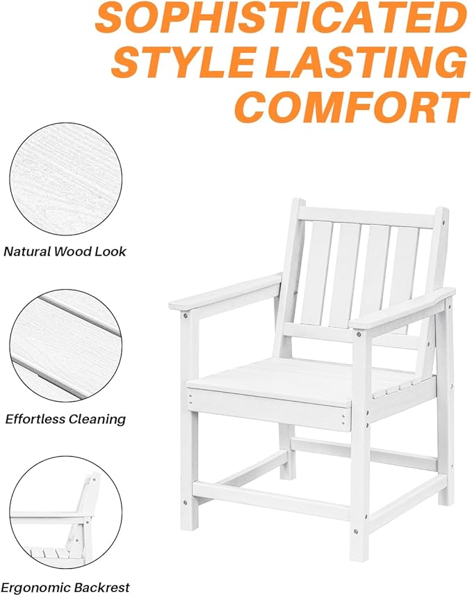 Patio Dining Chair Set of 2, HDPE Outdoor Dining Chair, Ergonomic HDPE Dining Chairs with Deep Seating, All Weather Outdoor Chairs Furniture for Backyard, Deck, Garden, Poolside, Pearl