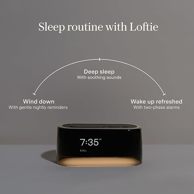 Loftie Alarm Clock with Sound Machine – Smart Alarm Clock with Light, White Noise, Bluetooth Speaker, Night Light Sound Machine, 100+ Sounds, Blackout Mode, No WiFi Mode, Optional Subscription - Steel