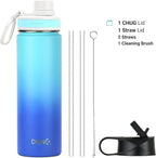DRINCO Stainless Steel Water Bottle Spout Lid Vacuum Insulated Double Wall Water Bottle Wide Mouth (40oz 32oz 22oz 18oz 14oz) Leak Proof Keeps Cold or Hot (22 oz, 22oz Morning Sky Blue)