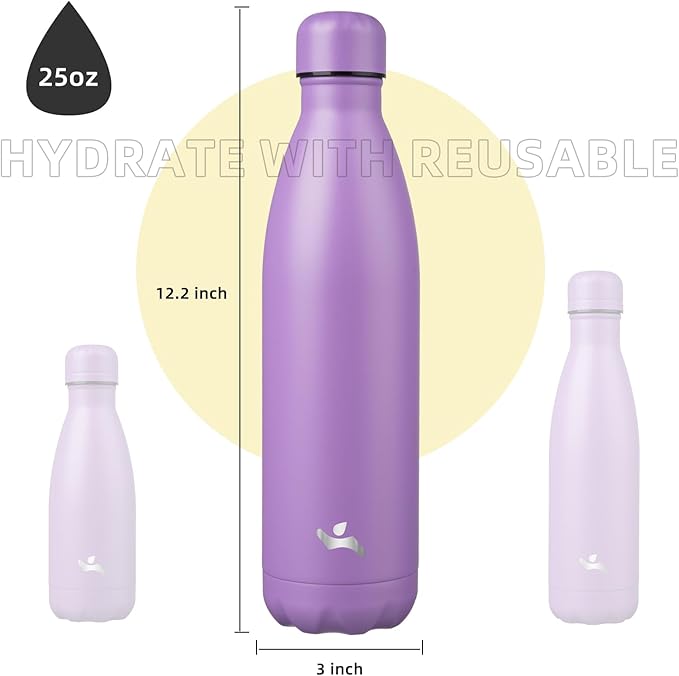 Insulated Water Bottles,25 oz Double Wall Stainless Steel Vacumm Metal Flask for Sports Travel,Lavender