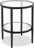 Henn&Hart 20" Wide Round Side Table with Mirror Shelf in Blackened Bronze, Table for Living Room, Bedroom
