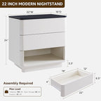 Nightstand Set of 2 with Charging Station, 22" Large Modern Bedside Table with 2 Drawers Storage,Push-to-Open End Table for Bedroom,Living Room,Off White