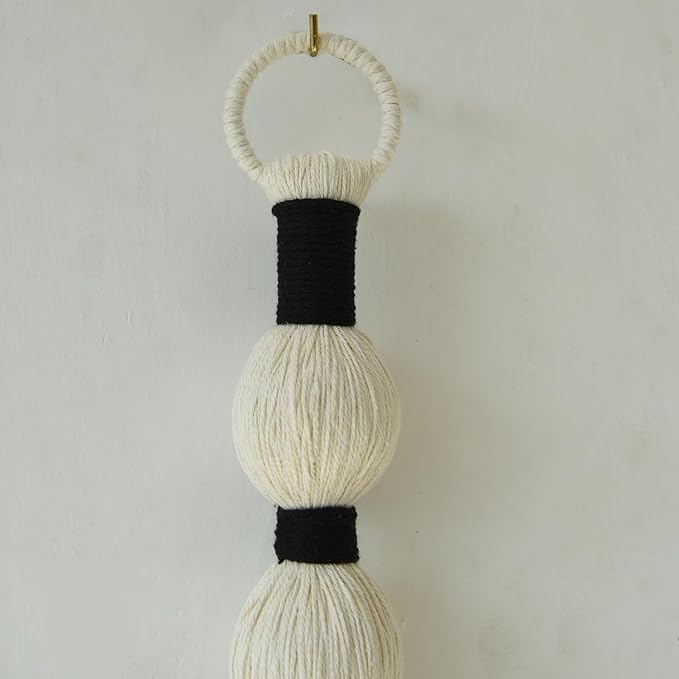 Macrame Wall Hanging Boho Wall Decor Small Sphericity Cotton Textile Tassel Hanging Fiber Yarn Art for Living Room Bedroom 27'' L x 2.3'' W