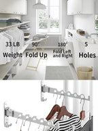 Dr.DJ Wall Hanger for Clothes, Coat Hanger Wall Mounted Silver Retractable Clothes Drying Organizer Rack Garment Hooks Aluminium Folding Indoor Space Save (2 Racks) Silver