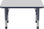 FDP Rectangle Activity School and Classroom Kids Table (24 x 36 inch), Chunky Toddler Leg, Adjustable Height 15-24 inches - Gray Top and Navy Edge