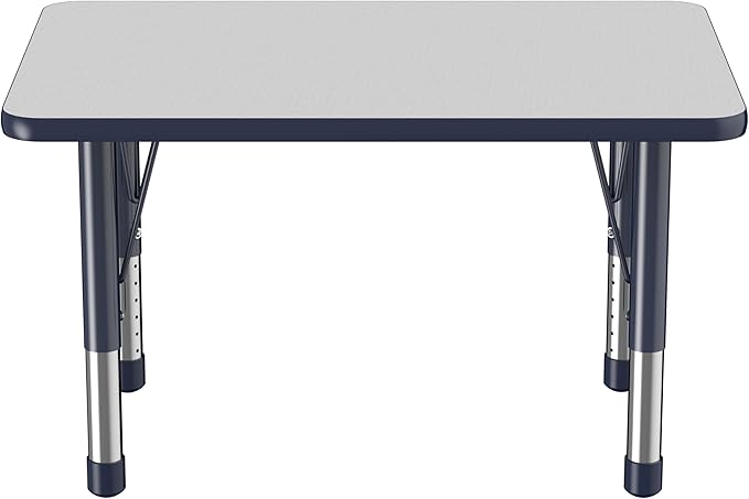 FDP Rectangle Activity School and Classroom Kids Table (24 x 36 inch), Chunky Toddler Leg, Adjustable Height 15-24 inches - Gray Top and Navy Edge
