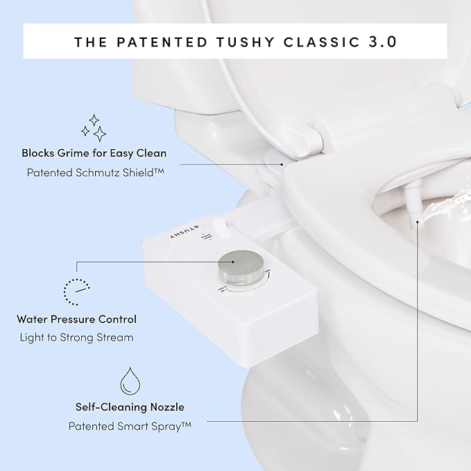 TUSHY Classic 3.0 Bidet Toilet Seat Attachment - A Non-Electric Self Cleaning Water Sprayer with Adjustable Water Pressure Nozzle, Angle Control & Easy Home Installation, (White/Bronze)