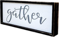 Gather Sign for Home Decor in Grey - Farmhouse Kitchen Dining Room Wall Decor - Rustic Wall Decoration Solid Wood Thick Black Frame 12x5 Inches