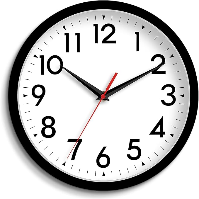 Wall Clock Analog 10 Inch Silent Non Ticking Battery Operated Modern Decorative for Living Room Kitchen Office Bedroom Bathroom(Black)