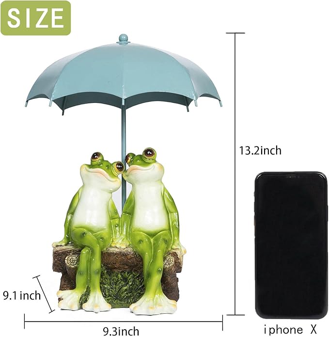 Frog Statue Garden - Resin Happy Couple Frogs on Bench Figurines - Summer Decorations for Patio, Yard, Lawn, Porch - Cute Garden Frog Decor - Ornament Gift