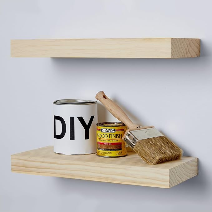 Homeforia 24 inch Natural Floating Shelf, High End Solid Real Wood 24inch Small Floating Shelves for Wall Mounted, Natural Wooden Floating Shelves, Heavy Duty Bracket, 24 X 6.5 X 1.75 in, Set of 2
