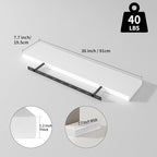 SAUMONIERES Floating Shelves 8 Inch Deep Solid Wood Wide Wall Shelf Set of 2 Wall Mounted for Bedroom Bathroom Living Room Kitchen, 36 Inch White