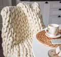 Chunky Knit Blanket Hand Made Merino Wool Throw Boho Bedroom Sofa Home Decor Giant Yarn(Ivory White 80"x80")
