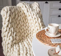 Chunky Knit Blanket Hand Made Merino Wool Throw Boho Bedroom Sofa Home Decor Giant Yarn(Ivory White 60"x80")