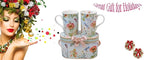 Lightahead Elegant Bone China Two Coffee Mugs Set in Floral Design 10.8 oz Each Cup in Attractive Gift Box