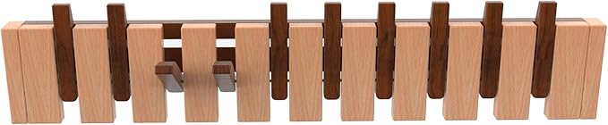 Wall Mounted Piano Key Hanger | Flip Style Hook | Entrance Wall Art Hook, Made of Oak Wood (3 Times Painted, 4 Times Polished) (Walnut-Beech, 10Hooks)