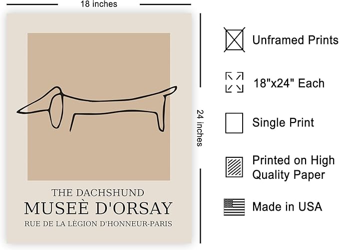 Poster Master Vintage Poster - Retro Minimalist Print - Gift for Artist, Housewarming - Dachshund Dog, Line Drawing, Abstract - Wall Decor for Living Room, Bedroom, 18x24 Unframed Wall Art