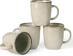famiware Coffee Mugs Set of 4, Ocean Square 13oz Coffee Cup Set with Handle for Cocoa, Milk, Hot Chocolate, Tea, Water, Stoneware Cups for Kitchen, Microwave and Dishwasher Safe, Light khaki