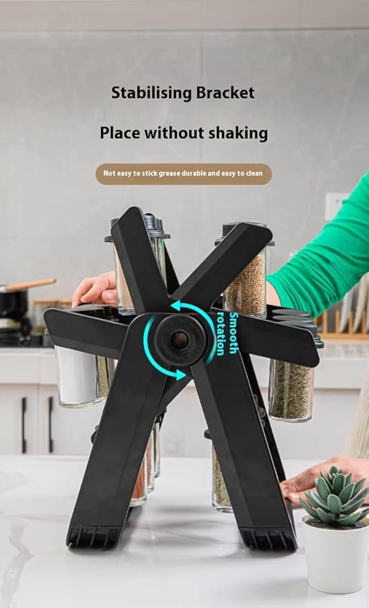 A&K's Rotating Spice Rack Organizer, 18 Glass Jars, 360-Degree Turntable, Black, Comes with Spice Label Stickers, Funnel, and Water Pen. Best for Kitchen Organization, Countertop, Pantry, and Cabinet.