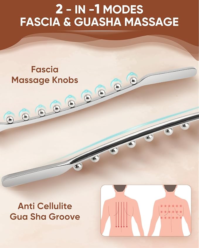 ONUEMP Stainless Steel Gua Sha Stick, Lymphatic Drainage Massager Cellulite Remover, Pressure Point Muscle Scraper Tool, Maderoterapia Kit for Body Sculpting, Fascia Massage, Myofascial Release