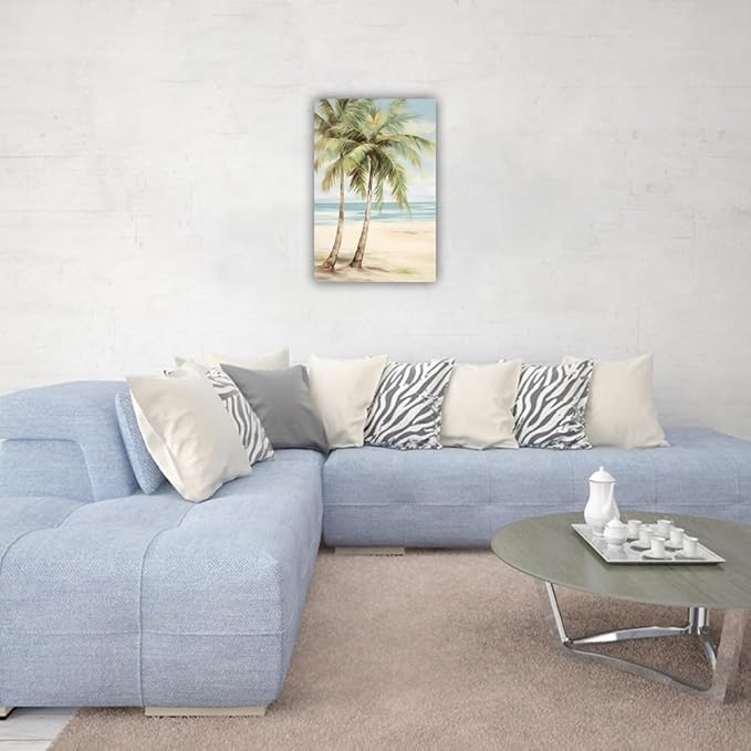 LURENCZH Tropical Beach Canvas Wall Art Seaside Palm Tree Picture Wall Decor Ocean Scenery Painting Prints for Bathroom Decor Framed(Beach-2,20.00" x 30.00")