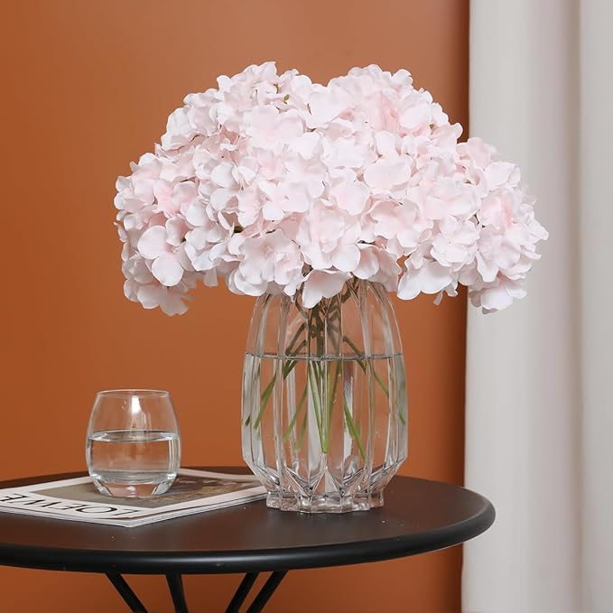 Tifuly Hydrangea Artificial Flowers -12 pcs Realistic Fake Hydrangea Silk Flowers with Stems Faux Hydrangea Flowers Heads for Office Home Party Wedding Centerpiece DIY Floral Decor (Pink)