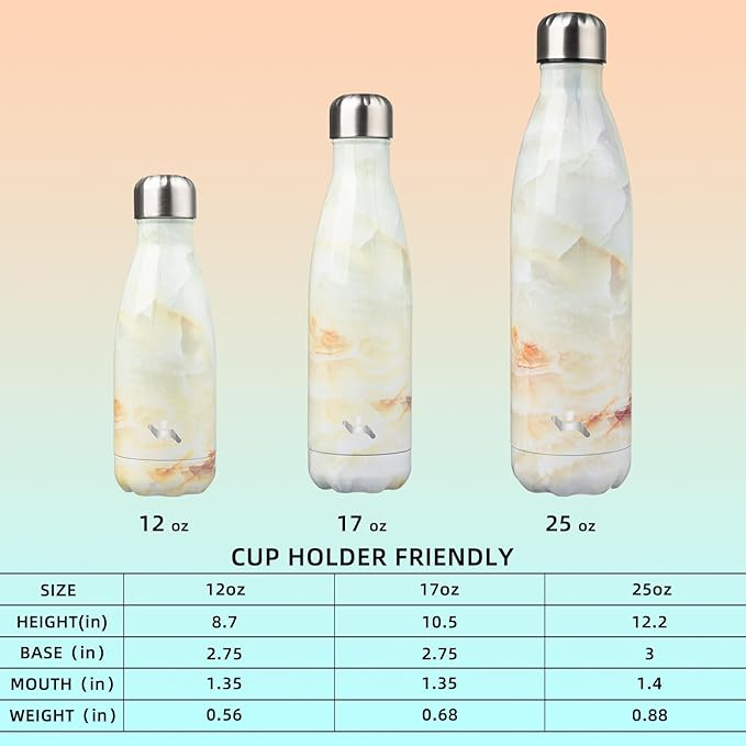 Insulated Water Bottles,17 oz Double Wall Stainless Steel Vacumm Metal Flask for Sports Travel,Marble Jade