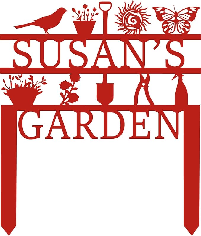 Personalized Garden Sign, Custom Garden Tools Sign with Stakes, Garden Sign with Last Name, Personalized Flower Garden Name Sign, Yard Sign, Lawn Sign, Custom Family Name Garden Sign, Farmhouse Decor