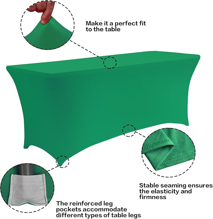 IVAPUPU 4FT Table Cloth for Rectangular Fitted Events Stretch Emerald Green Table Covers Washable Cover Spandex Tablecloth Protector for Party, Wedding, Cocktail, Banquet, Festival