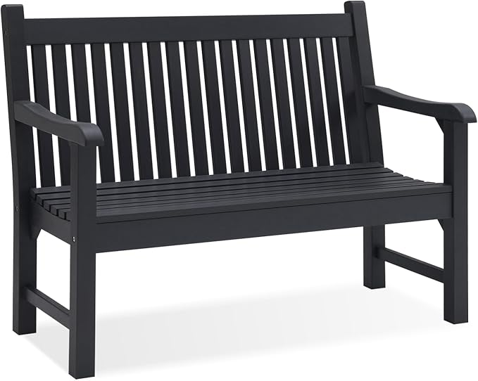 Psilvam Garden Bench, 2-Person Poly Lumber Patio Bench, All-Weather Outdoor Bench That Never Rot, Memorial Bench, Suit for Garden, Porch and Park (Black)