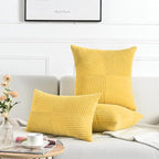 Fancy Homi 2 Packs Yellow Decorative Throw Pillow Covers 22x22 Inch for Living Room Couch Bed Sofa, Rustic Farmhouse Boho Home Decor, Soft Corss Corduroy Patchwork Accent Square Cushion Case 55x55 cm