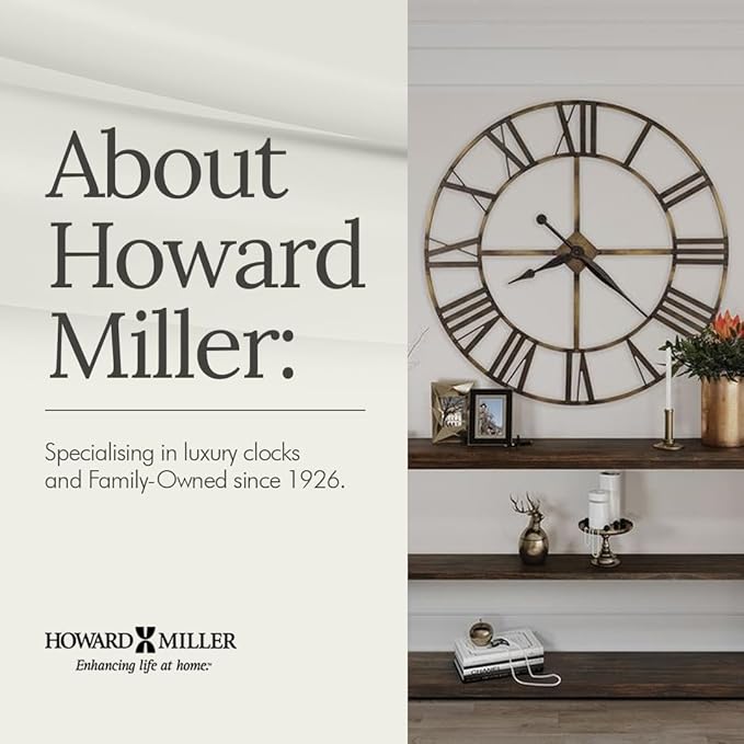 Howard Miller Paulina Wall Clock, Gray Finishes with Golden Pendulum & Quartz Movement, Classic Round White Dial with Roman Numeral Perfect for Home Decor, Living Room & Office Wall Mount