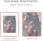 Homeforia 12x16 Rose Gold Picture Frame, High End Metal 12x16 Poster Frames with Mat 9x12 Photo, 12 x 16 Rose Gold Frames Matted to 9 by 12 Print, 16x12 Thin Frames, Tempered Glass, Wall Kit, Set of 1