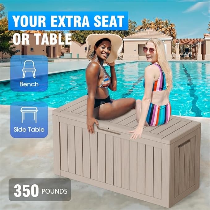 80 Gallon Outdoor Deck Box,Storage Lockable Waterproof Patio Furniture,Garden Tools,Cushions,Pool Accessories Outside Storage Resin Box(Gery)