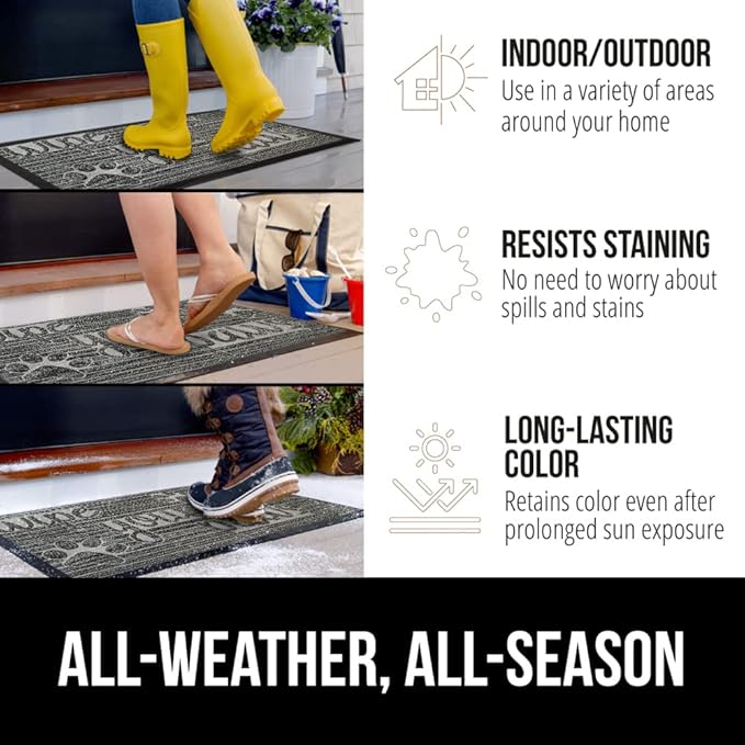 GORILLA GRIP 100% Waterproof All-Season WeatherMax Doormat US Designed Natural Rubber, Stain and Fade Resistant, Low Profile Indoor Outdoor Door Mats, Easy Clean Patio Mat, 17x29, Stone Paws