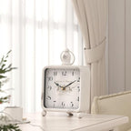 Vintage White Table Clock on Stand, Desk and Shelf Decor Clock, French Rustic Style Non-Ticking Mantel Clocks for Farmhouse, Living Room, Bedroom, Bedside, Gift (8.5" H x 5.5" W)