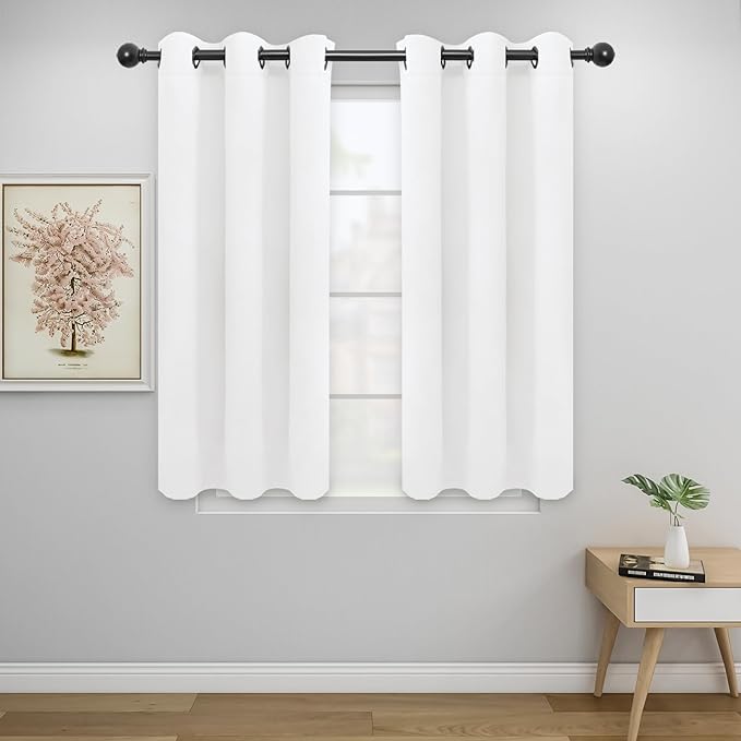 Easy-Going Blackout Curtains for Bedroom, Solid Thermal Insulated Grommet and Noise Reduction Window Drapes, Room Darkening Curtains for Living Room, 2 Panels (34x45 in, White)