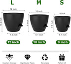 Plant Pots 12/10/9 Inch Self Watering Pots, Set of 3 Plastic Planters with Drainage Holes and Saucers,Plastic Flower Pots,Nursery Planting Pot for Indoor Out Door Plants(Pure Black)