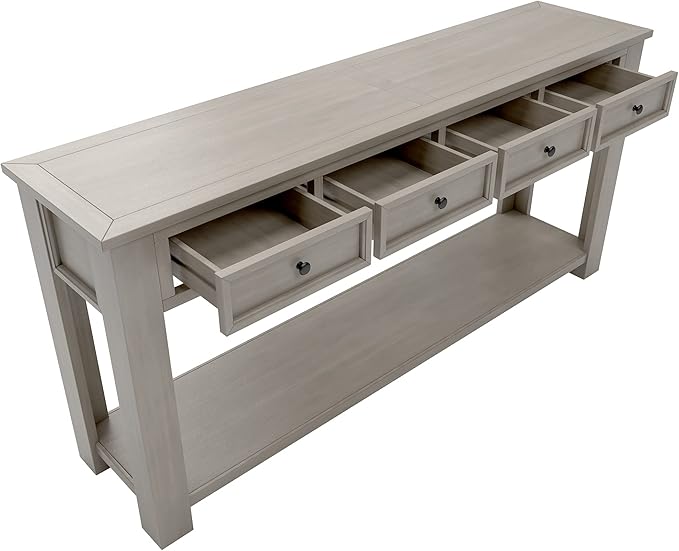 Solid Wood Console Table,Long Sofa Table Entryway Table with 4 Drawers and Bottom Shelf for Hallway Living Room Couch Table,Fully Assembled (63" Gray Wash)