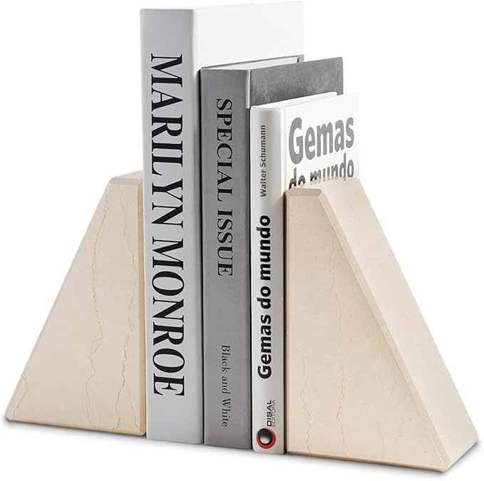 Marble Bookend for Heavy Books, Decorative Bookends for Shelves, Durable and Heavy-Duty Book End for Hardback Books & CDS, Unique Book Stopper & Holder, Sunny Golden, Set of 2