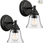 Moder 1-Light Black Wall Sconce Clear Glass Bell Shape Light Fixtures for Farmhouse, Bathroom, Living Room, Stairway Set of 2
