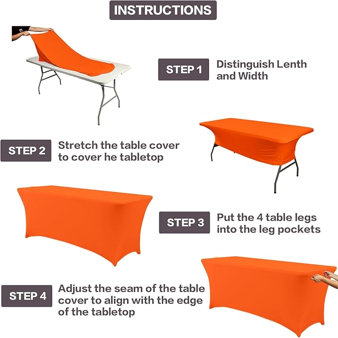 IVAPUPU 8FT Table Cloth for Rectangular Fitted Events Stretch Orange Table Covers Washable Cover Spandex Tablecloth Protector for Party, Wedding, Cocktail, Banquet, Festival