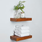 Homeforia 12 inch Oak Floating Shelf, High End Solid Real Wood 12inch Small Floating Shelves for Wall Mounted, Honey Oak Wooden 12in Floating Shelves, Heavy Duty Bracket, 12 X 6.5 X 1.75 in, Set of 3