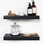 Homeforia Black Floating Shelf 18 inch, High End Solid Real Wood 18inch Bathroom Floating Shelves for Wall Mounted, Black Wooden 18in Floating Shelves, Heavy Duty Bracket, 18 X 6.5 X 1.75 in, Set of 3