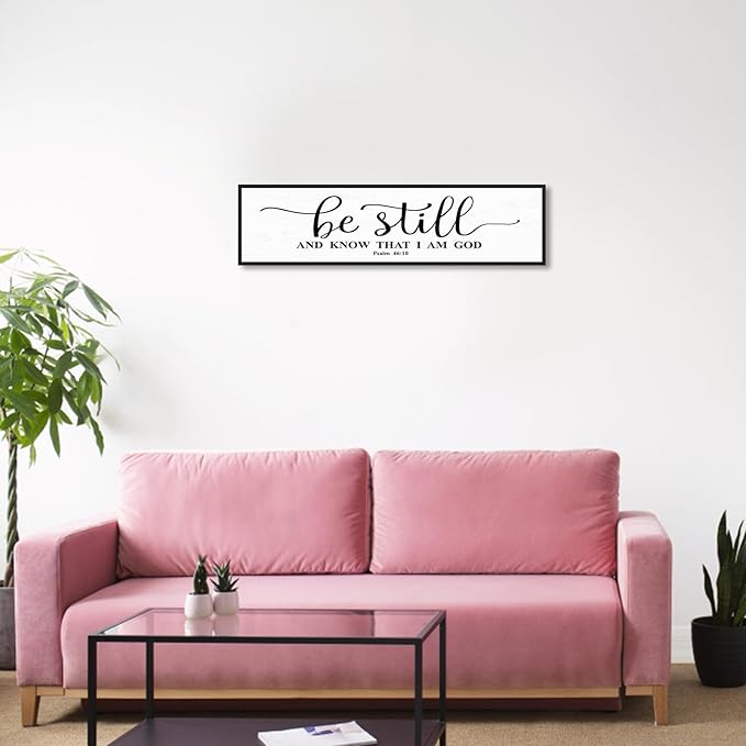 Be Still And Know That I Am God: Christian Bible Verse Wall Art Framed Scripture Sign Farmhouse Entryway Wall Hanging Plaque Religious Decor For Living Room Bedroom 12"X40"