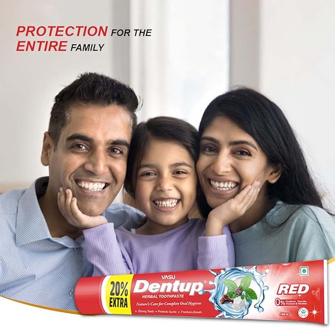 Vasu Dentup RED Herbal Toothpaste - Herbal Oral Care with Clove Oil & Mint - Fluoride-Free Natural Toothpaste for Daily Use - Fights Plaque, Freshens Breath, Soothes Gums - 5.03 fl.oz each (Pack of 2)
