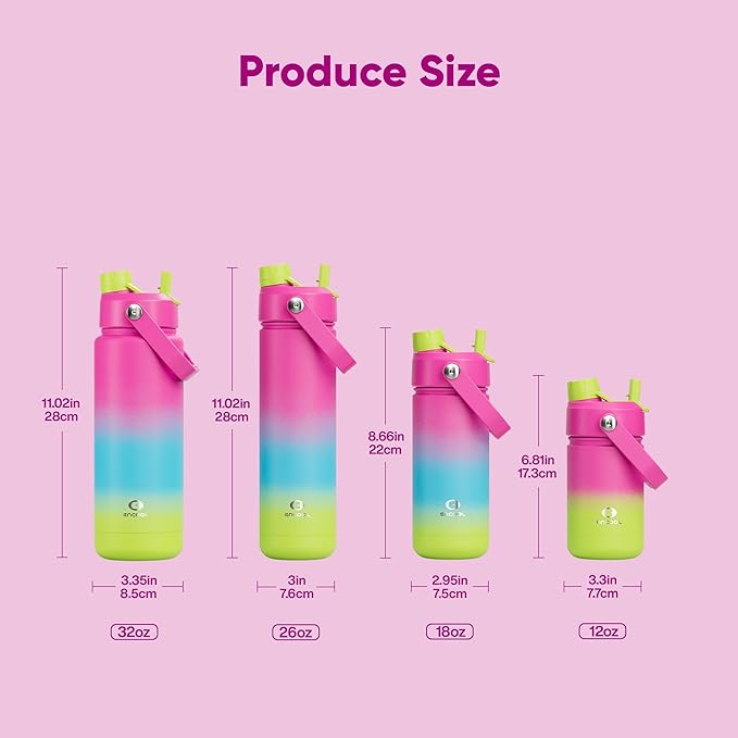 Insulated Water Bottle with Straw Stainless Steel Water Bottle, Leak-Proof, BPA-Free, Double Wall Vacuum Keeps Cold for 24 Hours for Sports, Travel, School (18 oz, Lime Sorbet)